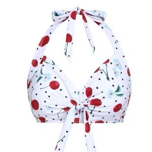 Retro Stage (NWT) white 1950s cherry lace up hater bikini swimsuit top